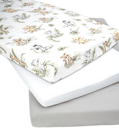 Medi Partners voodilina 60 x 120 cm, 3 tk, Safari-valge-hall, 100% puuvill