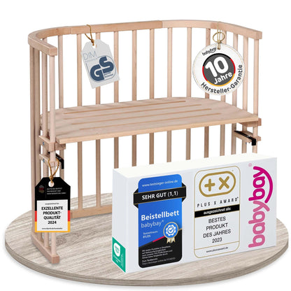 babybay Original vooditasku pöögipuust, naturaalne + voodipehmendus (mesh), lina ja madrats