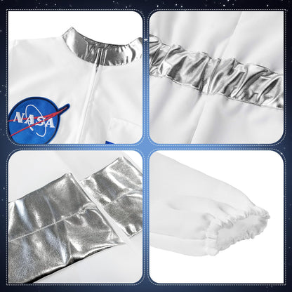Laste astronaut costume with helmet and gloves, white, 130