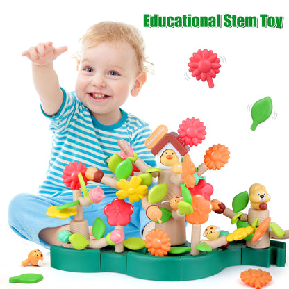 DIY flower garden construction toy, 91-piece set with storage box, 3–6 years