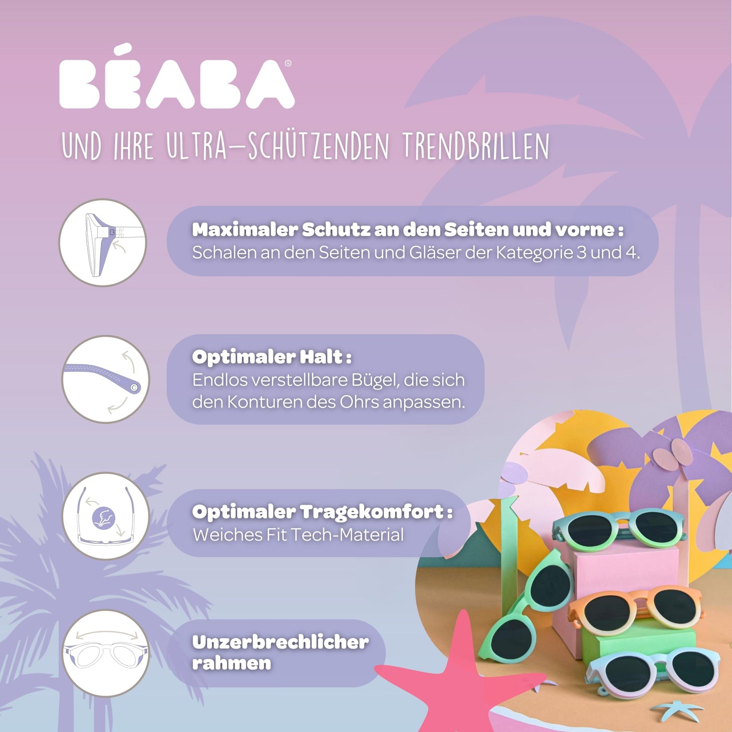 Béaba laste päikeseprillid 9–24 kuud, KAT. 3, neonroheline