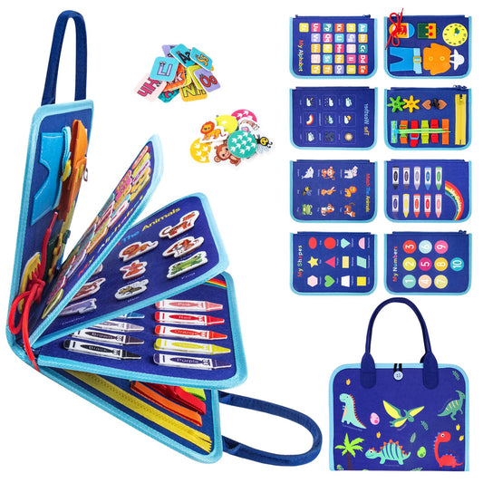 Montessori vildist Busy Board sensoorne kohver, 7 paneeli, 1–7 a lastele, sinine