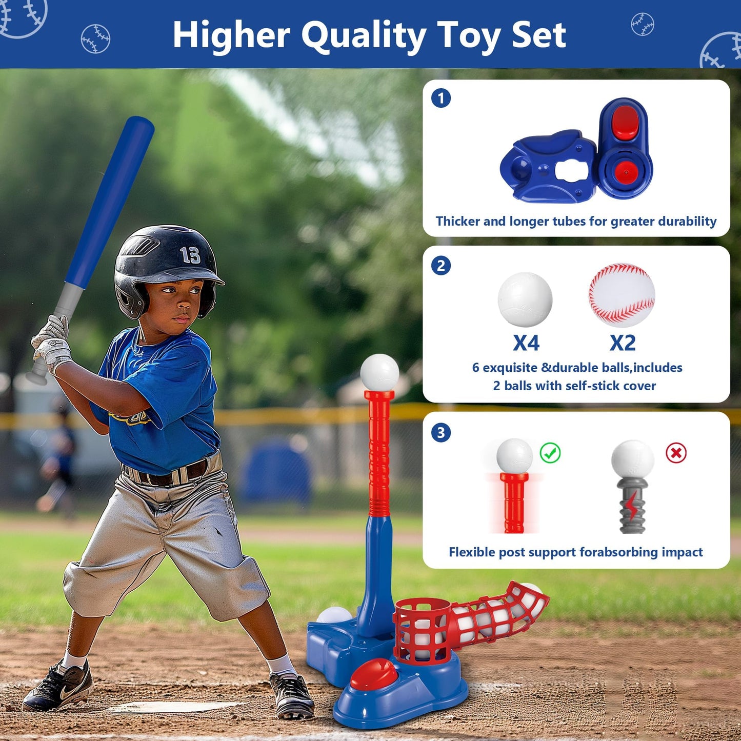 SKERITO laste pesapallikomplekt 4-ühes (T-Ball), sinine, 3–7 a