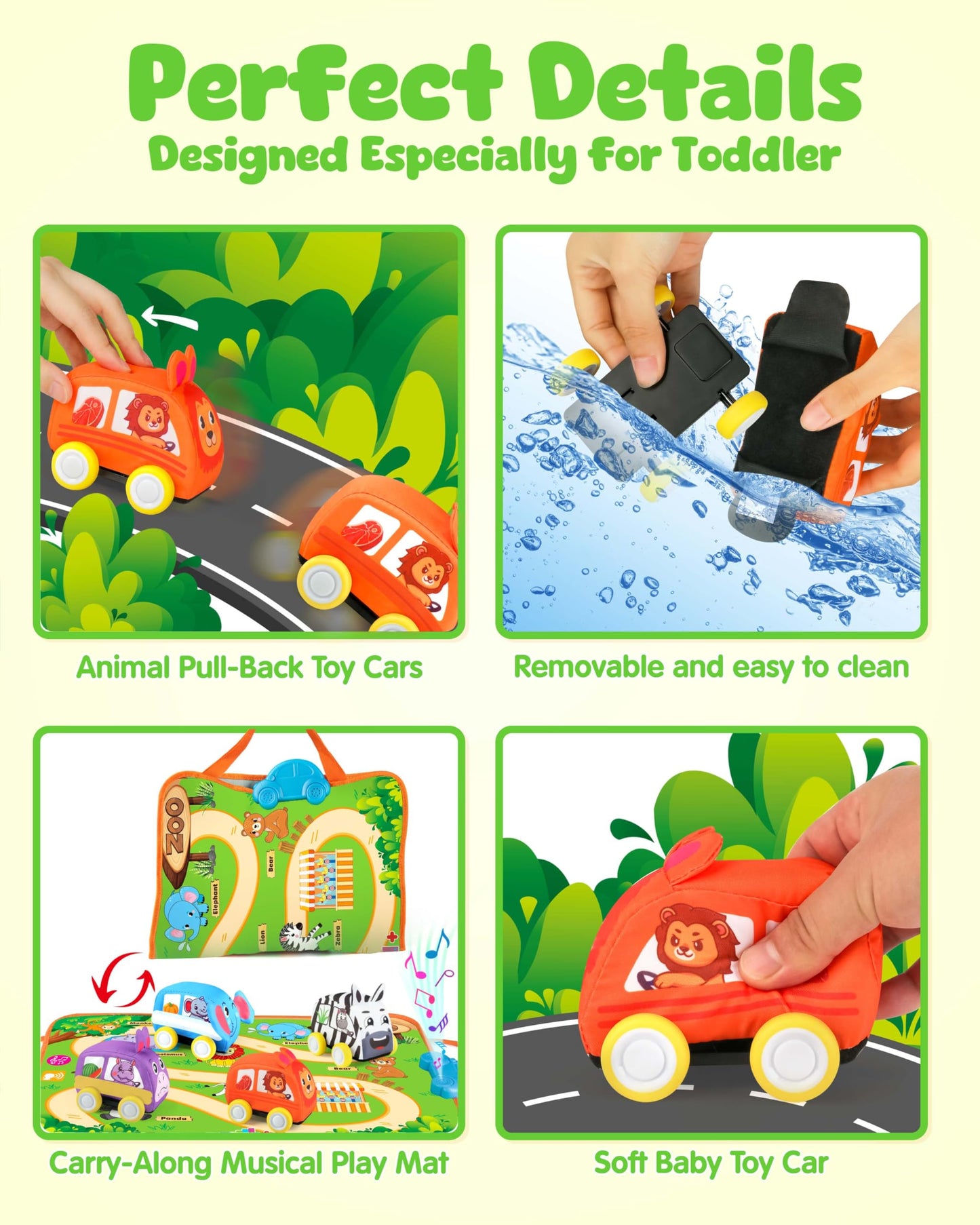 Vanmor baby ride-on car set with animal-shaped cars and music mat, 12+ months