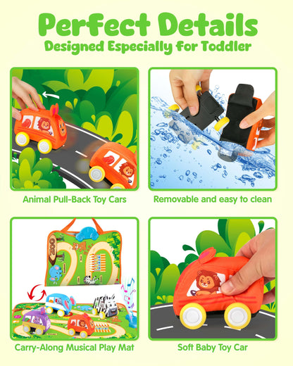 Vanmor baby ride-on car set with animal-shaped cars and music mat, 12+ months