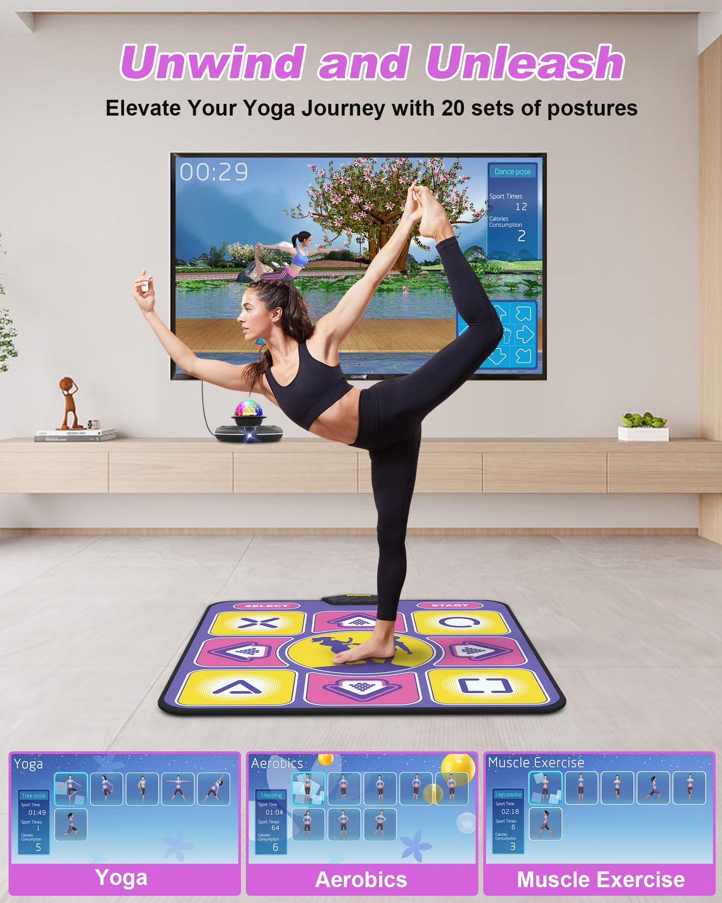 Acelufly tantsumatt HD-kaameraga, libisemiskindel mängumatt lastele ja täiskasvanutele (lilla)