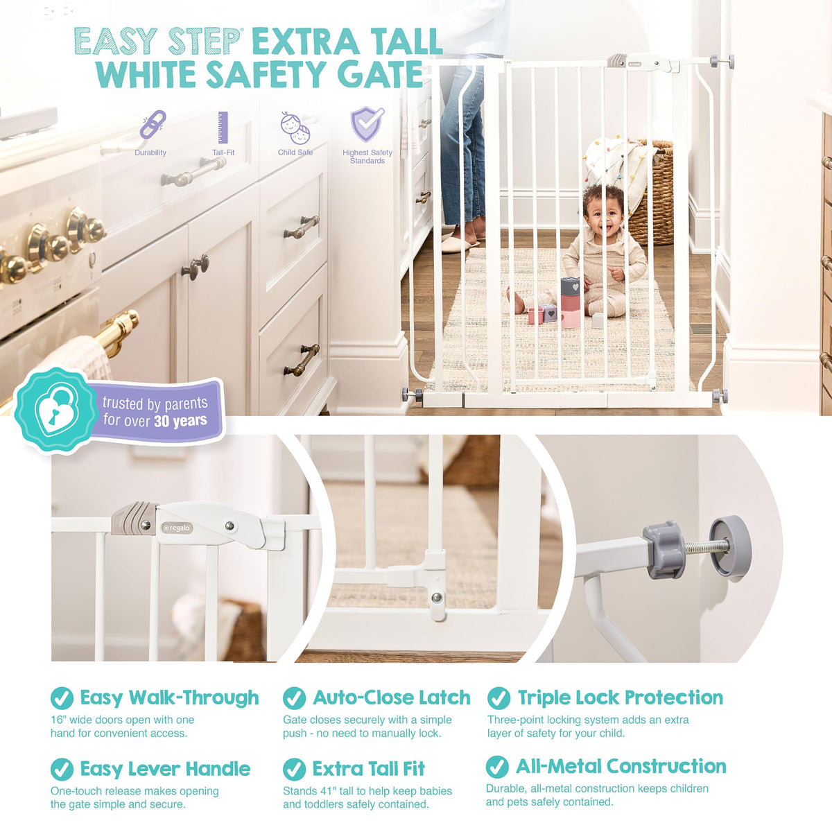 Regalo Easy Step Extra Tall turvavärav, valge, 73,6–90 cm, 91,4 cm kõrge