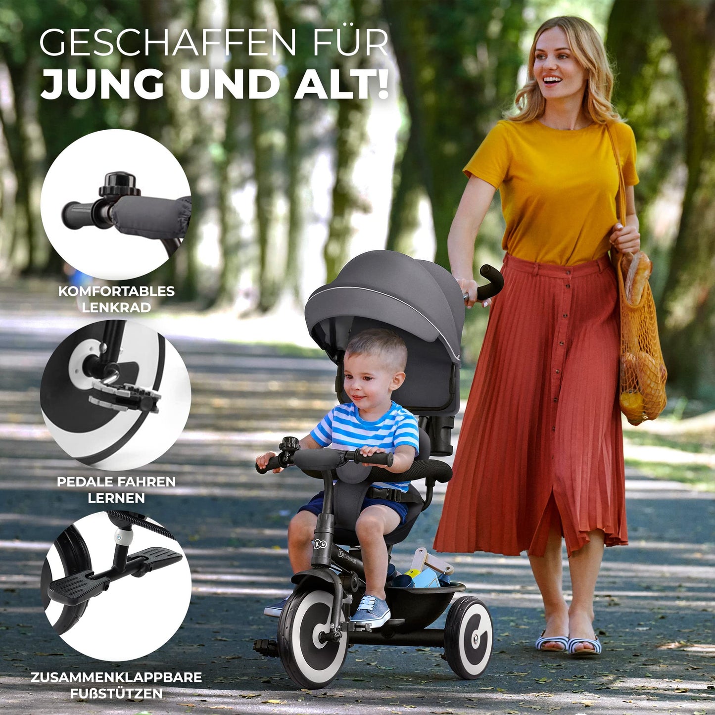 Kinderkraft ASTON kolmerattaline jalgratas, pööratava istmega, roosa, alates 9 kuust kuni 25 kg