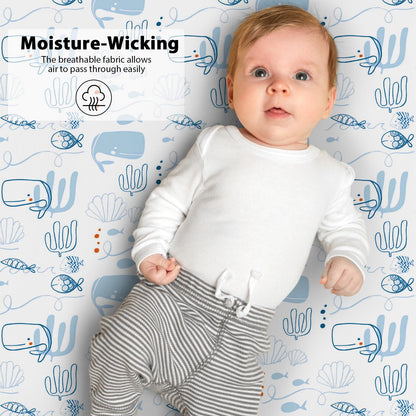 Yoofoss 2-osaline beebivoodi aluslinade komplekt, 70 × 140 cm, sinine merihobukeste mustriga