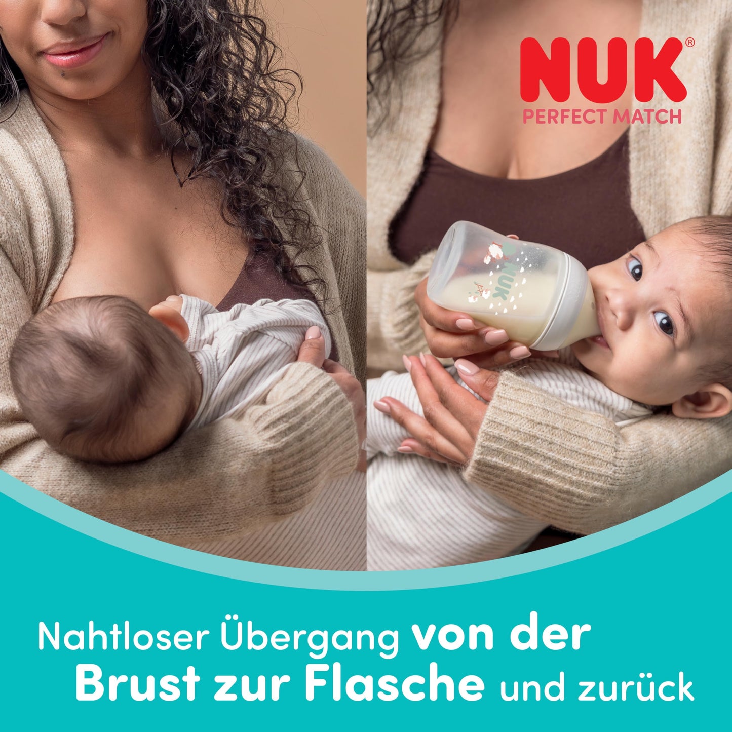 NUK Perfect Match lutipudel 0-3+ kuud, 150 ml ja 260 ml, Rainbow, 4 tk
