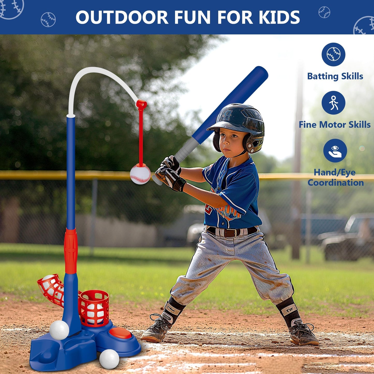 SKERITO laste pesapallikomplekt 4-ühes (T-Ball), sinine, 3–7 a