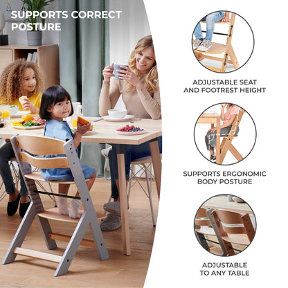 Kinderkraft ENOCK 3-in-1 puidust söögitool, puit ja valge