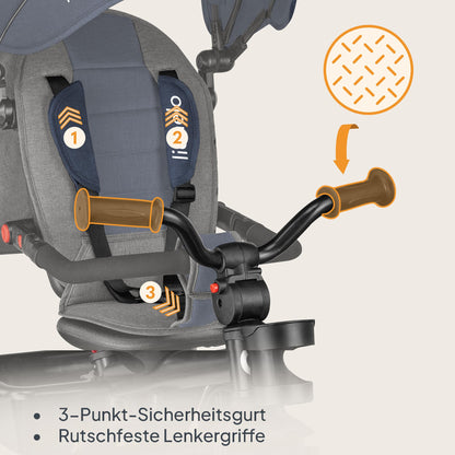 Lionelo Haari 2 ühes kolmerattaline jalgratas lükkesangaga, sinine, alates 18 kuust kuni 25 kg