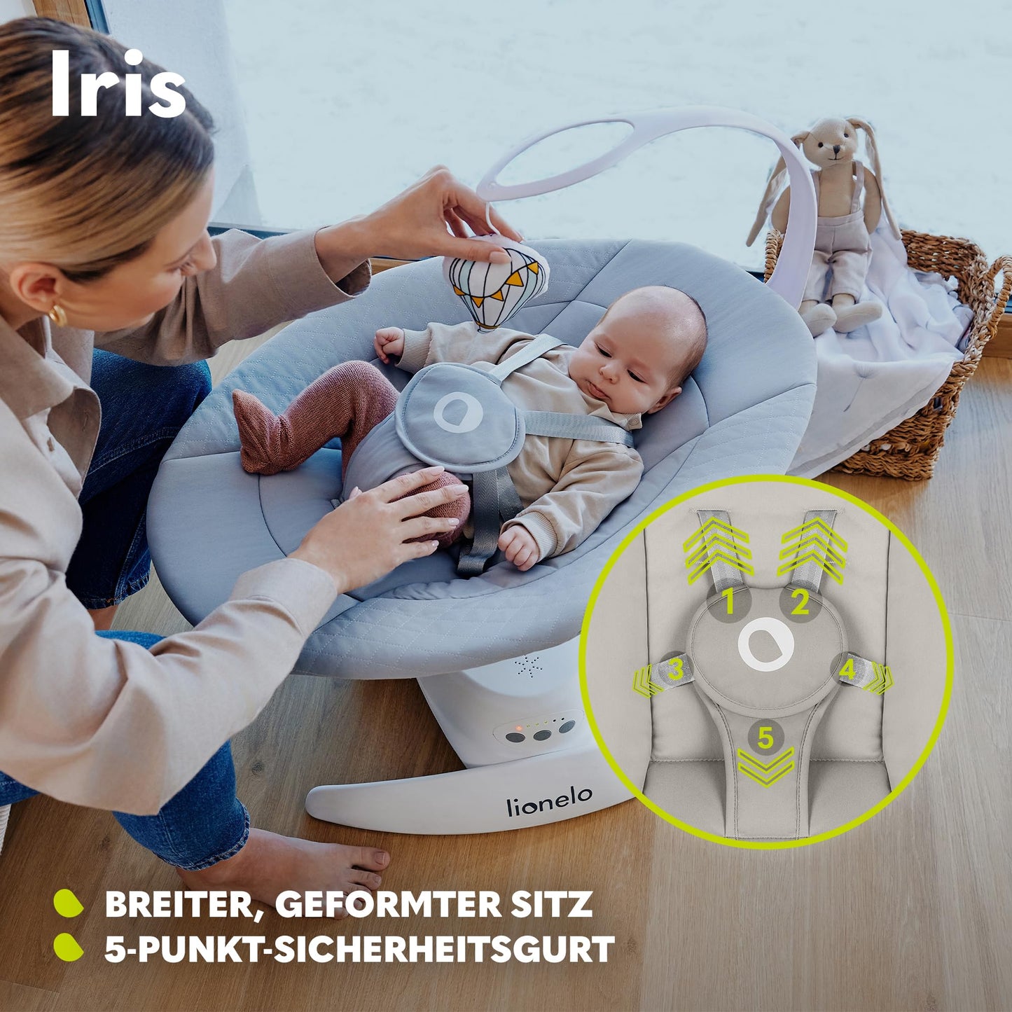 Lionelo Iris elektriline beebikiik 360° pöörlev, beež, kuni 9 kg