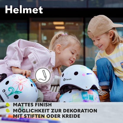 Lionelo Helmet laste kiiver, reguleeritav 50-56 cm, lõuakaitsega, valge