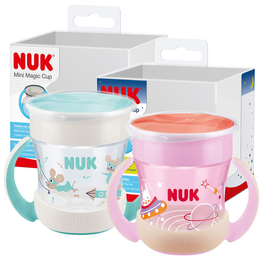 NUK Mini Magic Cup Night joogitops 160 ml (2 tk) – roosa/roheline, helendab pimedas