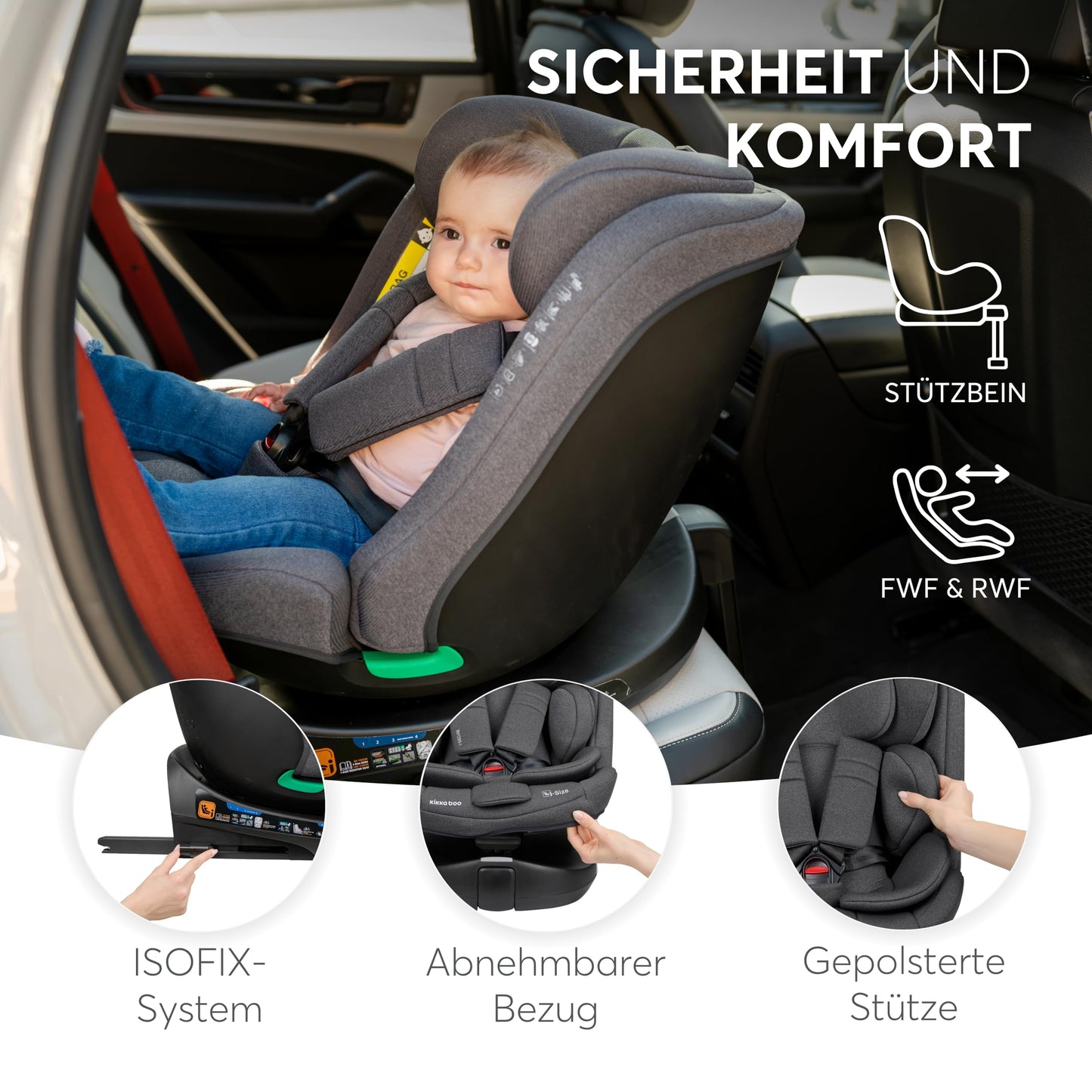 KikkaBoo i-SECURE 360° pöörlev turvatool 0–36 kg / 40–150 cm, tumehall