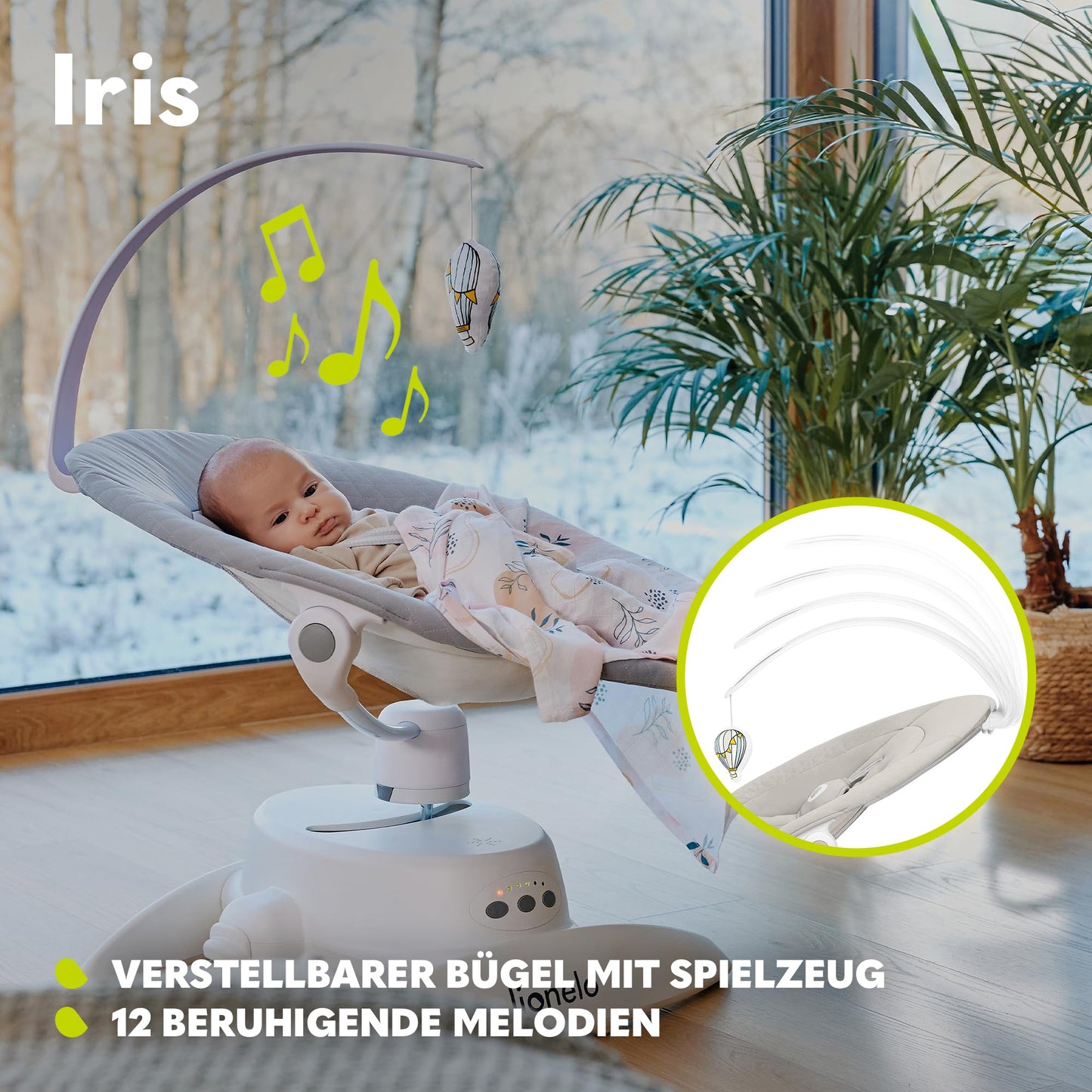 Lionelo Iris elektriline beebikiik 360° pöörlev, beež, kuni 9 kg