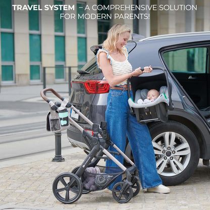 Kinderkraft MOOV 2 3-ühes lapsevanker komplektis Mink Pro i-Size turvahälliga, must