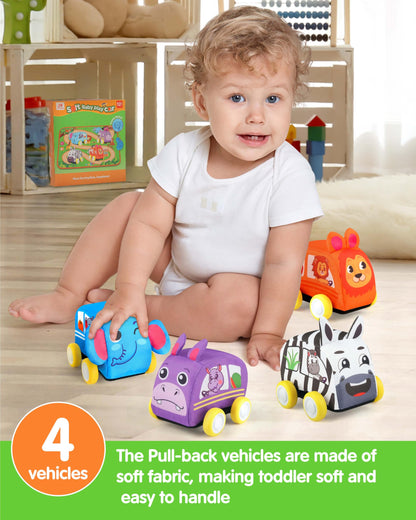 Vanmor baby ride-on car set with animal-shaped cars and music mat, 12+ months