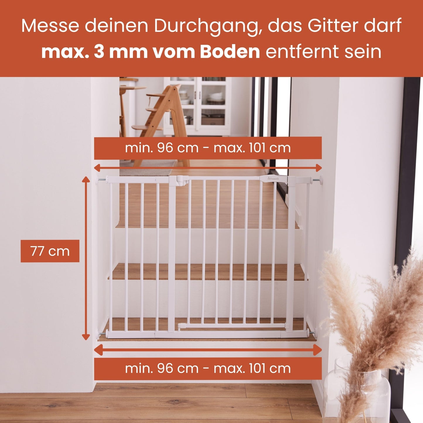 hauck Clear Step Autoclose 2 turvavärav 21 cm pikendusega, valge, 96-101 cm, 77 cm, ilma puurimiseta