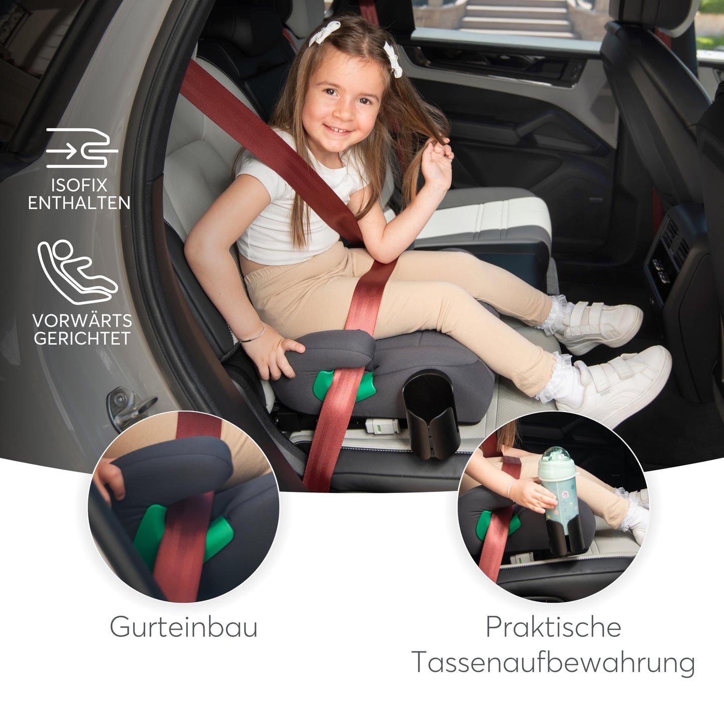 Kikka Boo i-Pop turvatooli istmekõrgendus, i-Size, ISOFIX, 22–36 kg, roheline