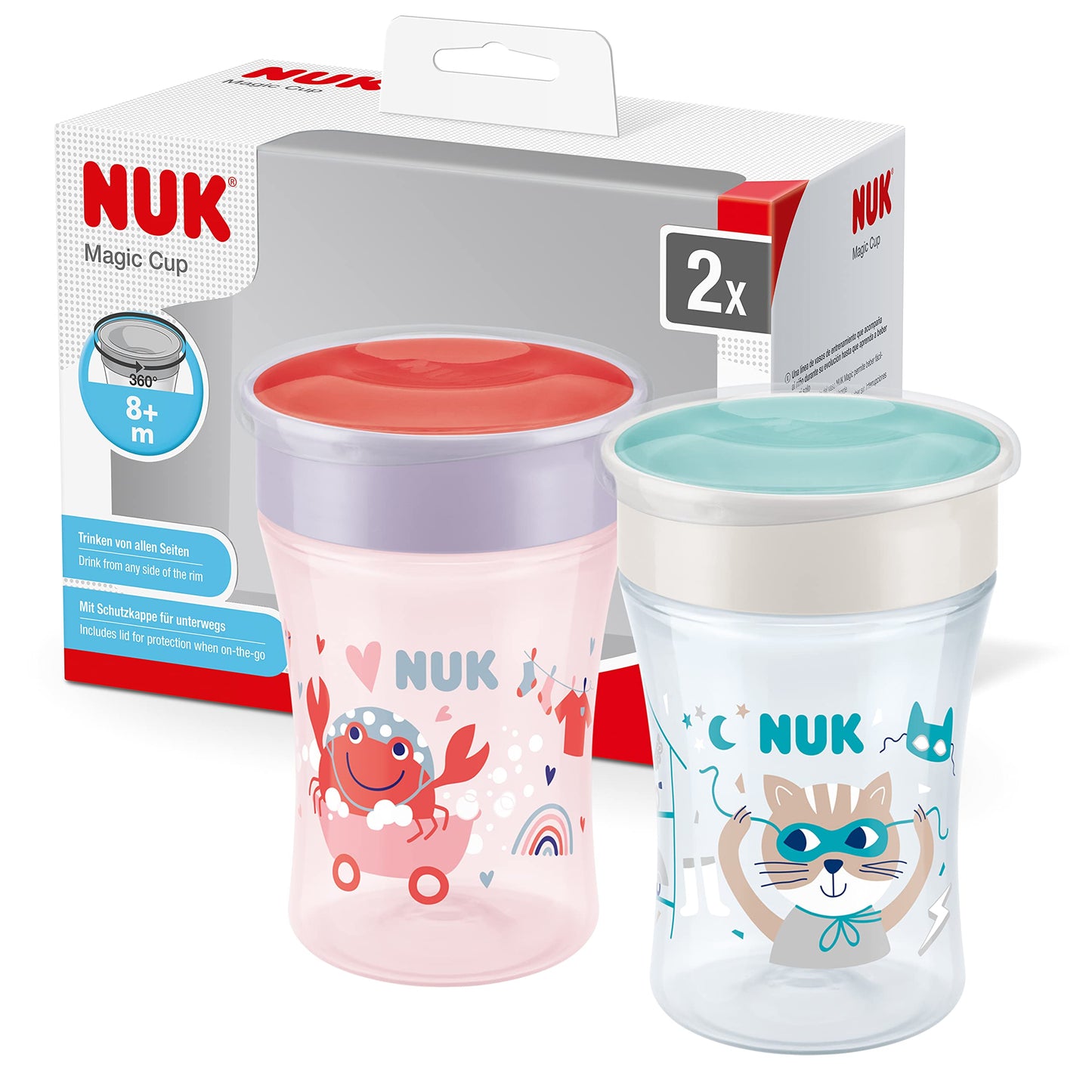 NUK Magic Cup treeningtass 230 ml, lekkekindel 360° joogiserv, 8+ kuud, komplekt 2 tk