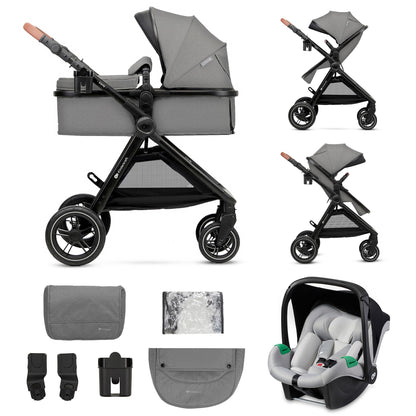 Kinderkraft ESME 3-in-1 vankrikomplekt kandekorvi, jalutuskäru ja i-Size turvahälliga, Moonlight Grey