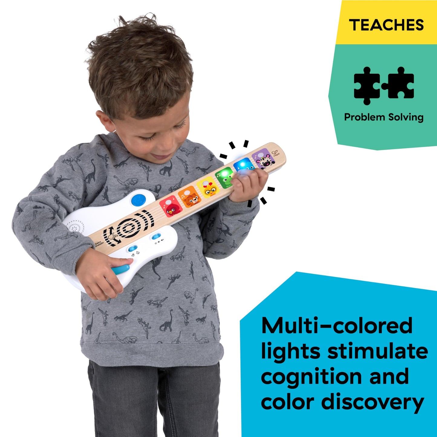 HAPE Baby Einstein Magic Touch puidust mängukitarr heliefektide ja valgusega, 12+ kuud