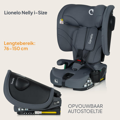 Lionelo Nelly i-Size ISOFIX turvatool 76–150 cm, kokkupandav, grafiithall