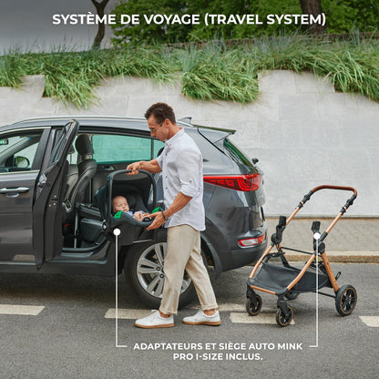 Kinderkraft ESME 3-ühes vanker/jalutuskäru koos MINK PRO i-Size turvahälliga, must/kuldne