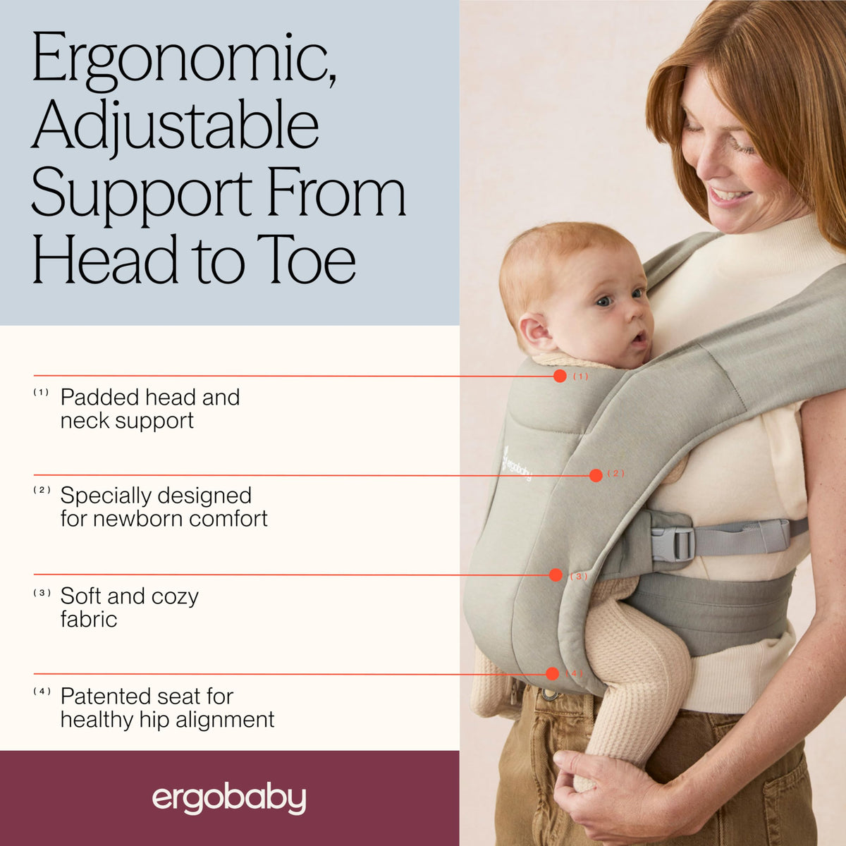 Ergobaby Embrace beebikandja vastsündinutele 0–12 kuud, Soft Olive