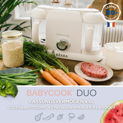 Béaba Babycook Duo 4-ühes beebitoidu valmistaja, valge/hõbedane, 2x200 ml, alates 4. elukuust