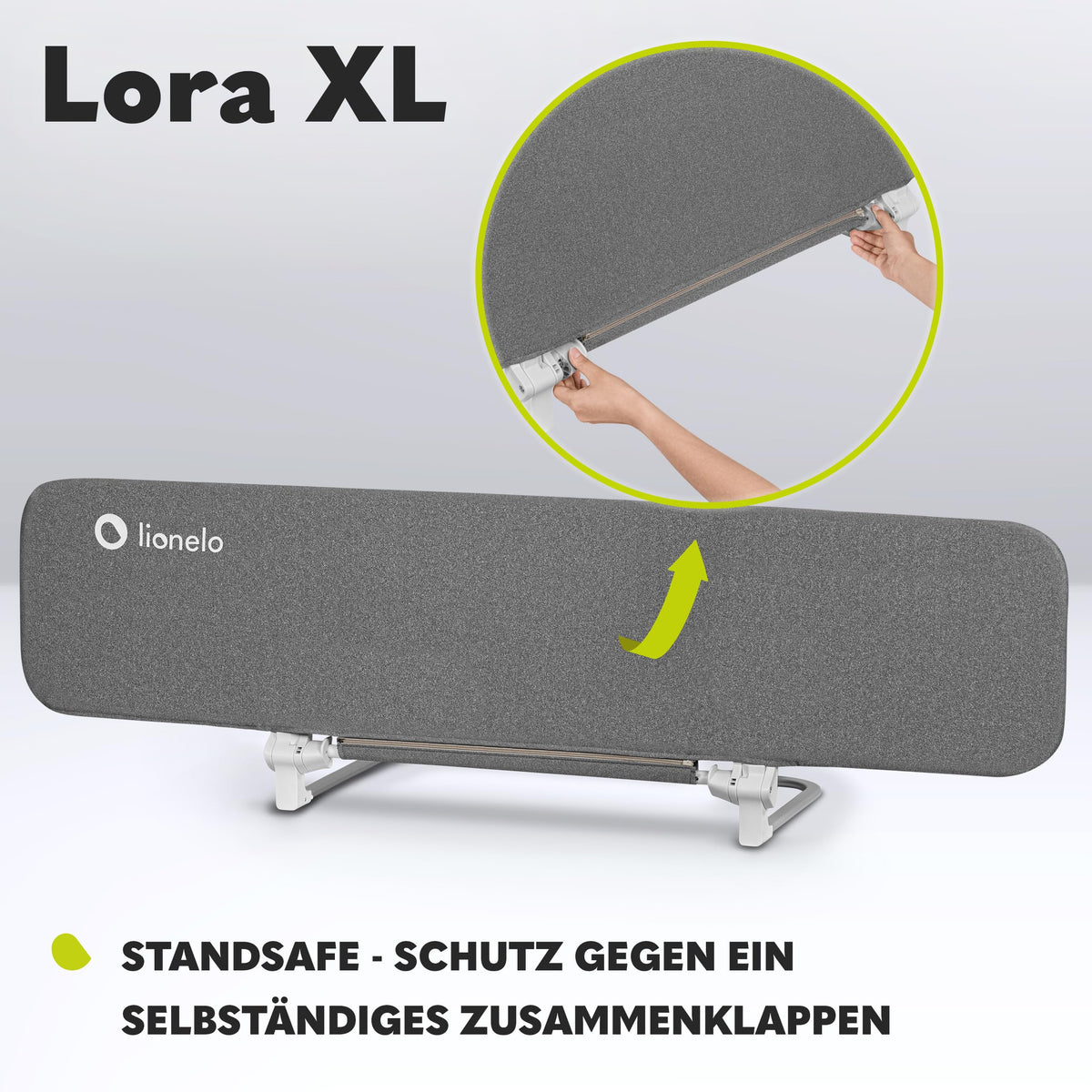 Lionelo Lora XL voodipiire vanemate voodile 150 cm, hall (18 kuud kuni 5 aastat)