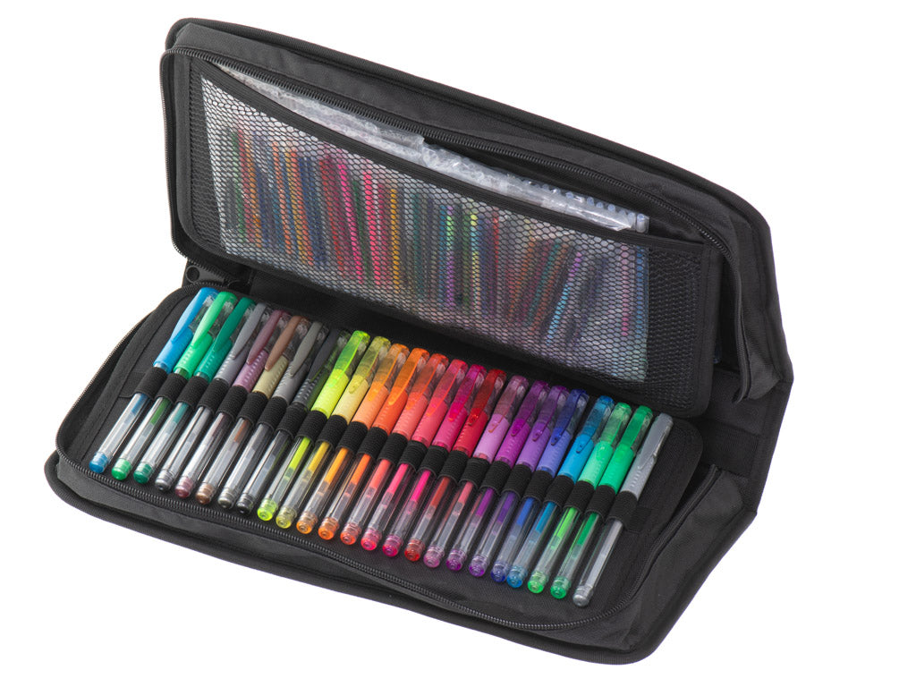 Värviliste geelpliiatsite komplekt lukuga kohvris, 120 pliiatsit, 120 varusüdamikku ja värviraamat