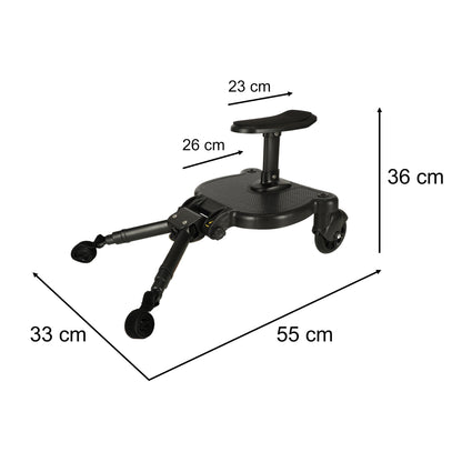 Universaalne jalutuskäru lisalaud istmega, kuni 25 kg, must