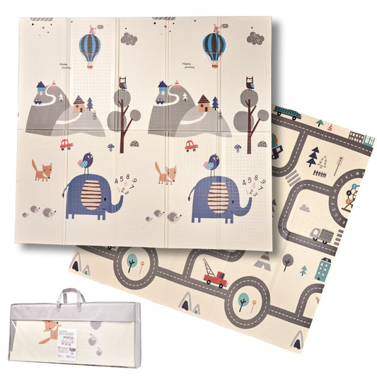 Kahepoolne kokkupandav mängumatt 179 × 198 cm - Elevandid / Tänav