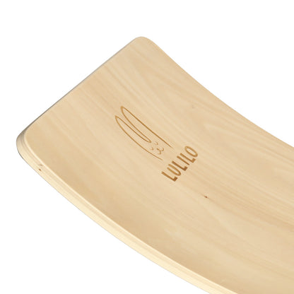 Montessori tasakaalulaud lastele, naturaalne puit halli vildiga (82 × 30 cm)
