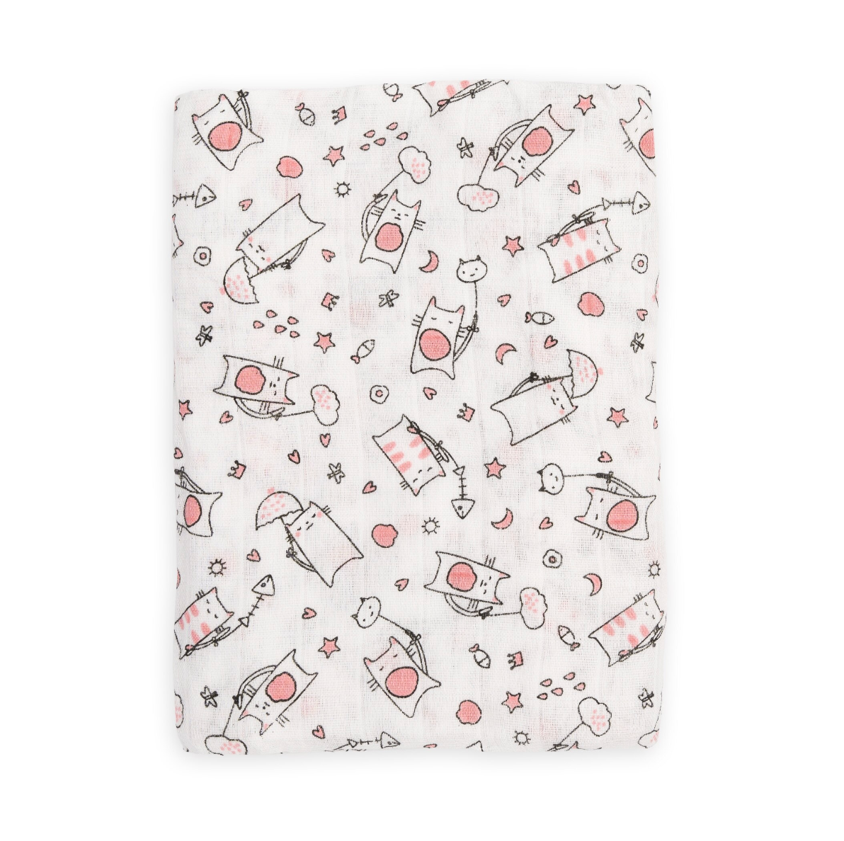 Ti TIN 100% puuvillane musliintekk beebidele “Cats” disainiga, 120 × 120 cm, roosa