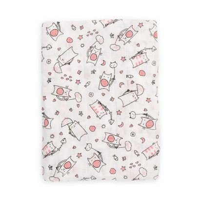 Ti TIN 100% puuvillane musliintekk beebidele “Cats” disainiga, 120 × 120 cm, roosa