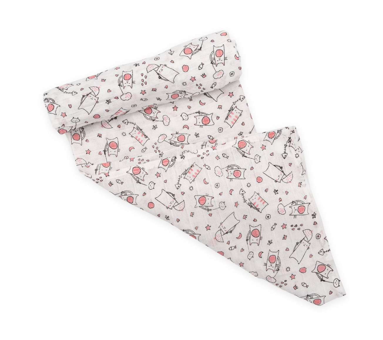 Ti TIN 100% puuvillane musliintekk beebidele “Cats” disainiga, 120 × 120 cm, roosa
