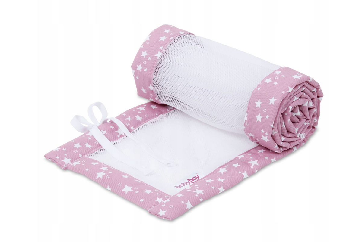 babybay voodipiire Mesh-Piqué, roosa/valged tähed, Maxi, Boxspring, Comfort ja Comfort Plus