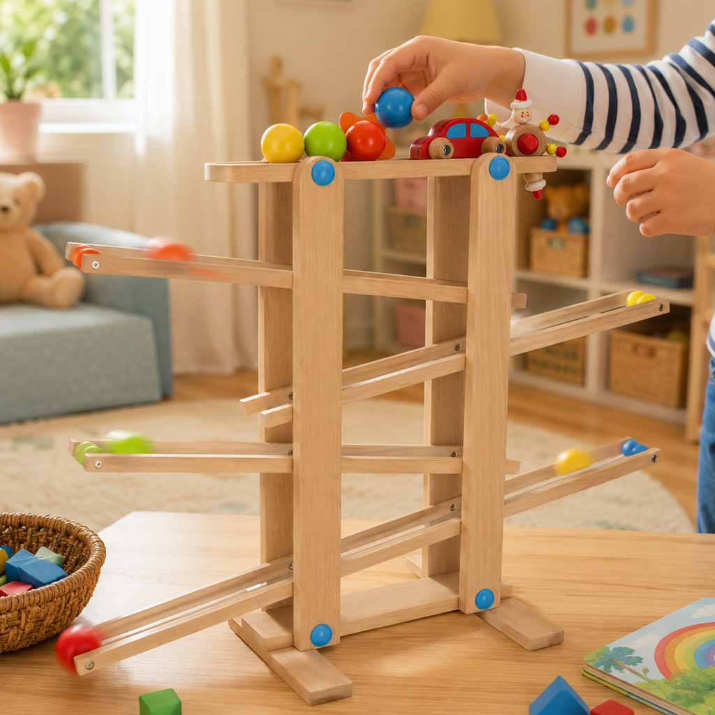 Puidust Montessori kuulirada XXL auto ja 4 kuuliga (alates 3. eluaastast)