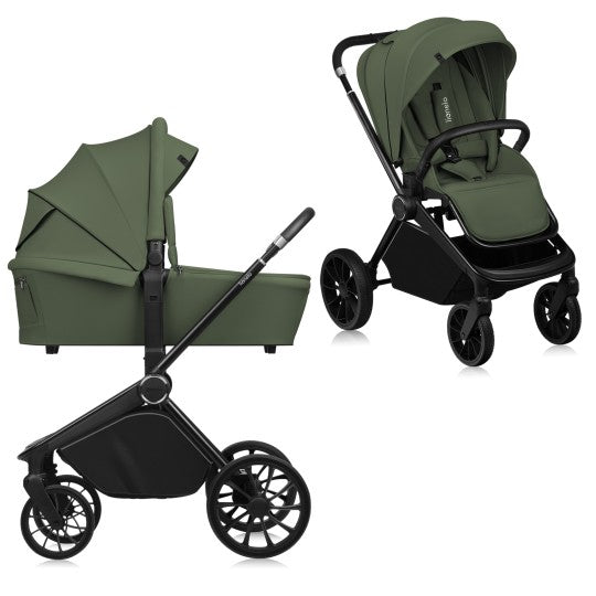Lionelo Mika Plus 2-ühes lapsevanker (beebihäll ja jalutuskäru), Green olive